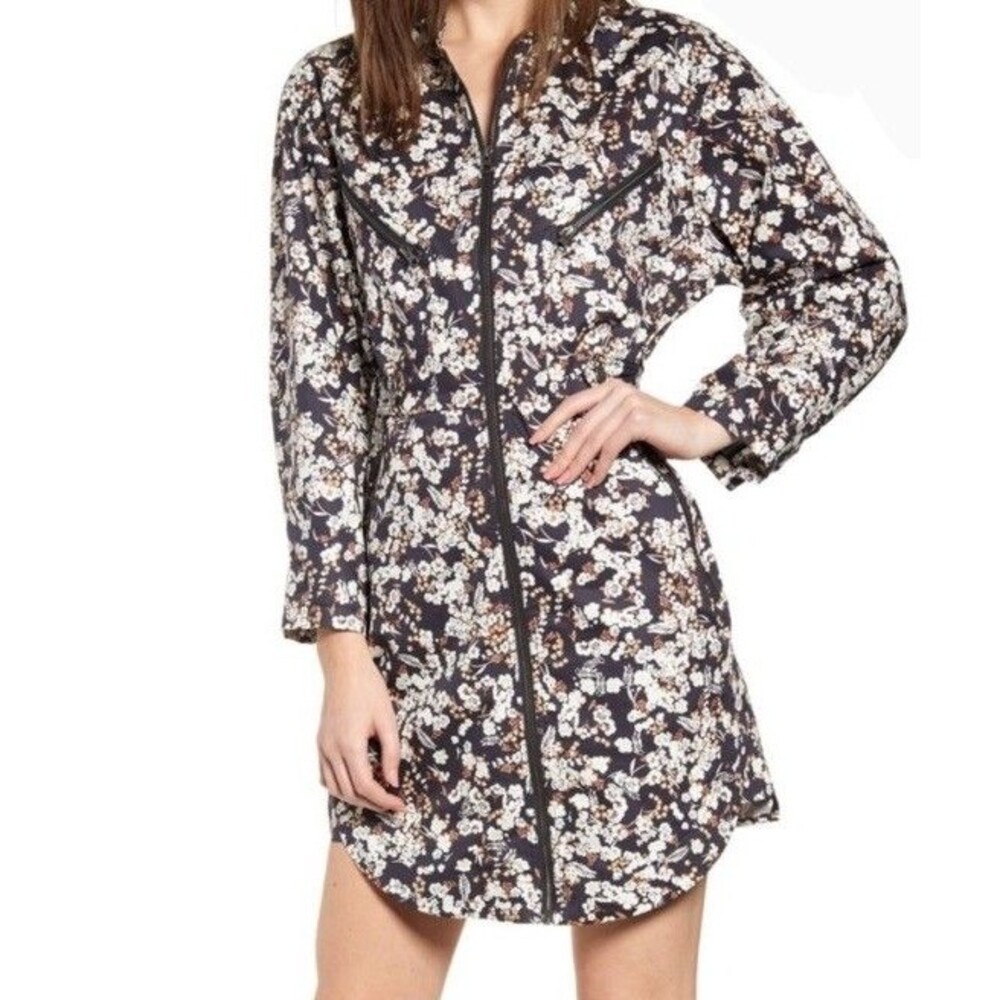 REBECCA MINKOFF DAPHNE DRESS Sz Small Thick Cotton Blend Full Zip Floral Neutral